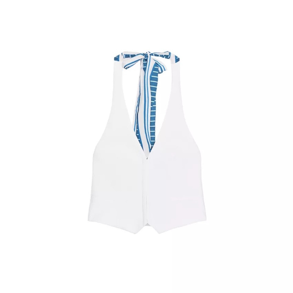 NEW Zara White Halter Vest with Blue Striped Neck Tie XS